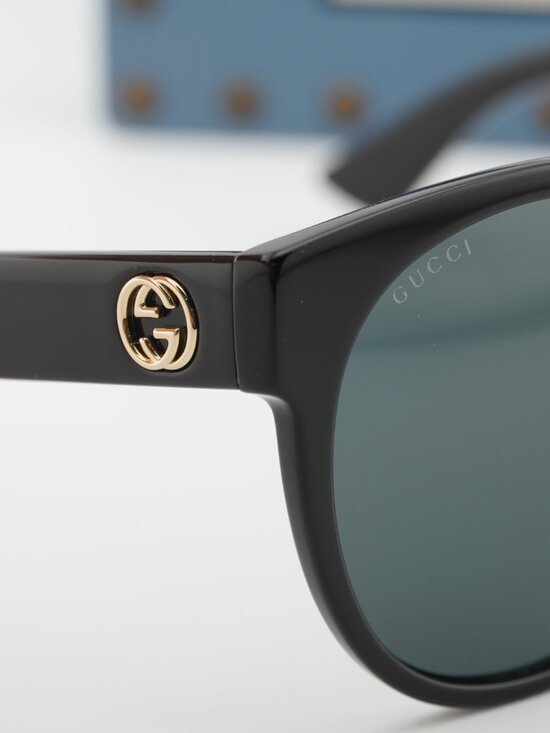 Gucci GG0035SAN 001 Round Sunglasses - Black/Grey